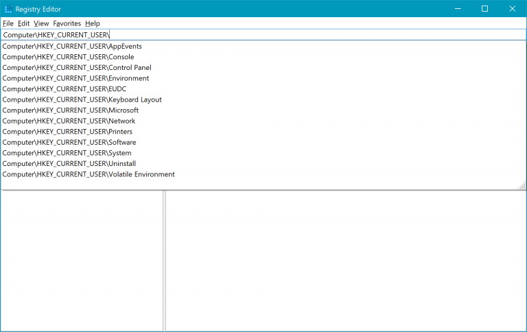 Registry editor path autocomplete on Windows 10 build 17711