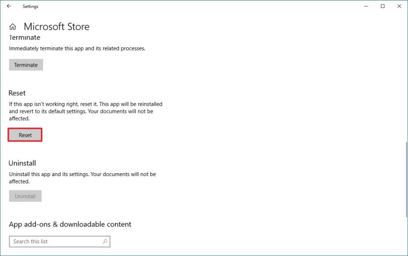 Reset Microsoft Store app to fix problems