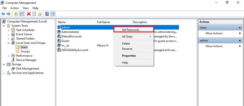 Computer Management reset password