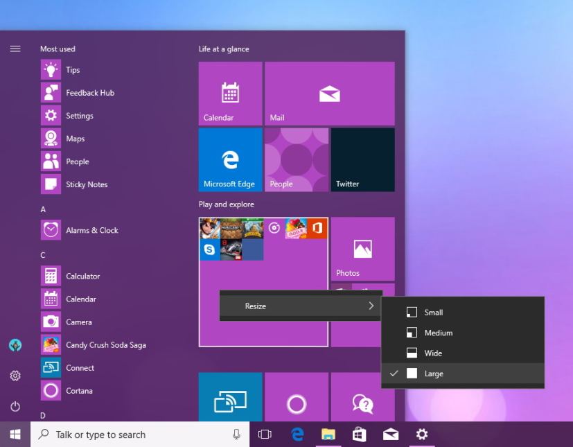 Resize Tile Folder in the Start menu