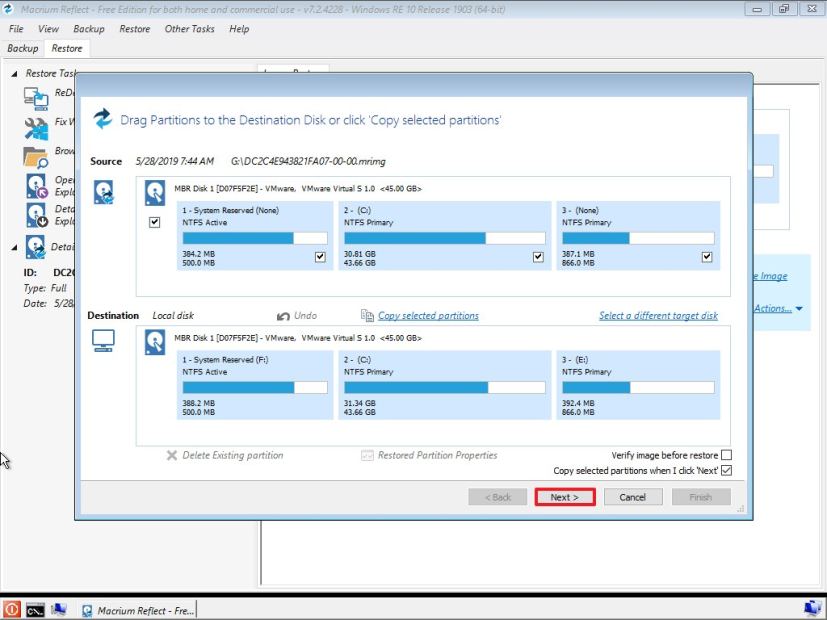 Restore backup on Windows 10 using Macrium Reflect