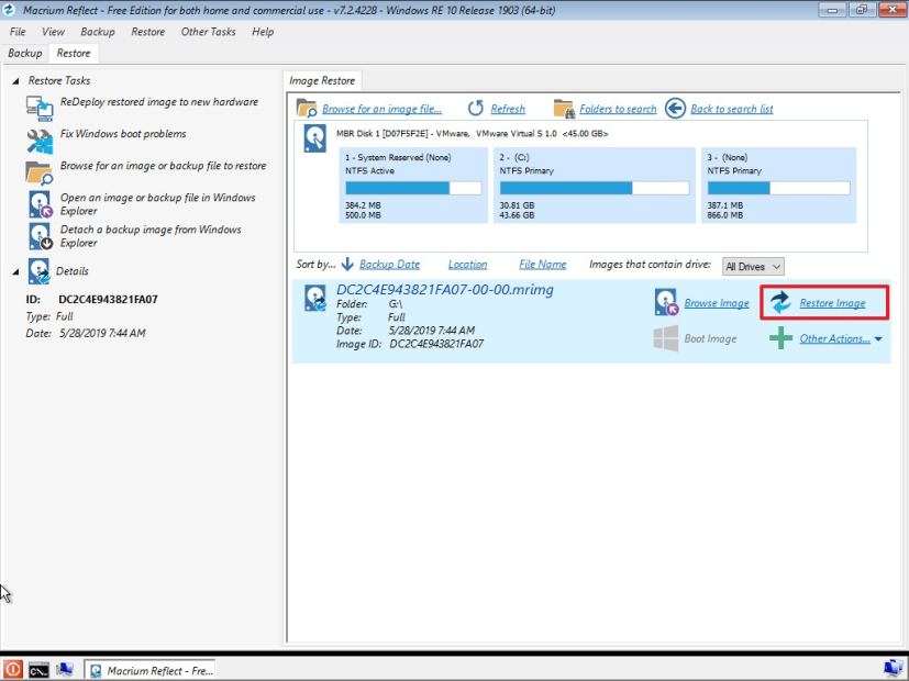 Macrium Reflect restore image option