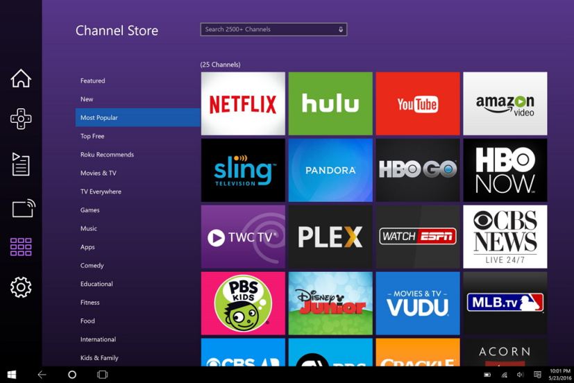 Roku app Channel Store on Windows 10