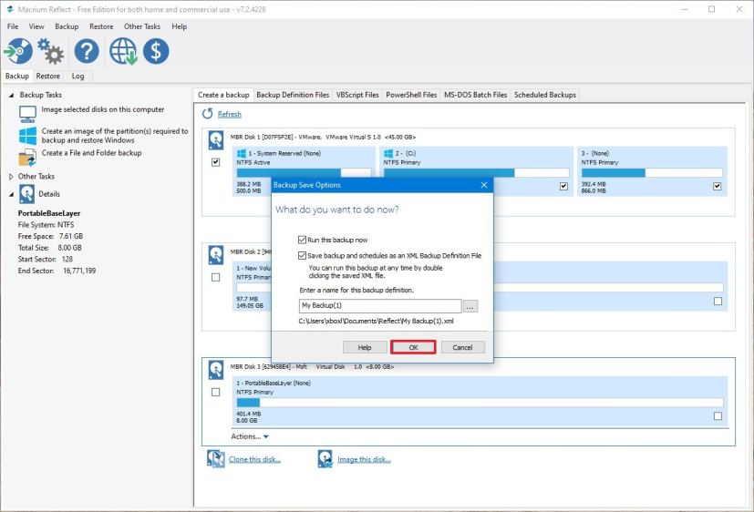 Macrium Reflect save backup settings