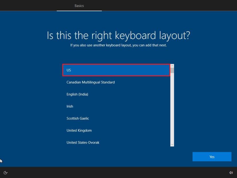 OOBE select keyboard layout