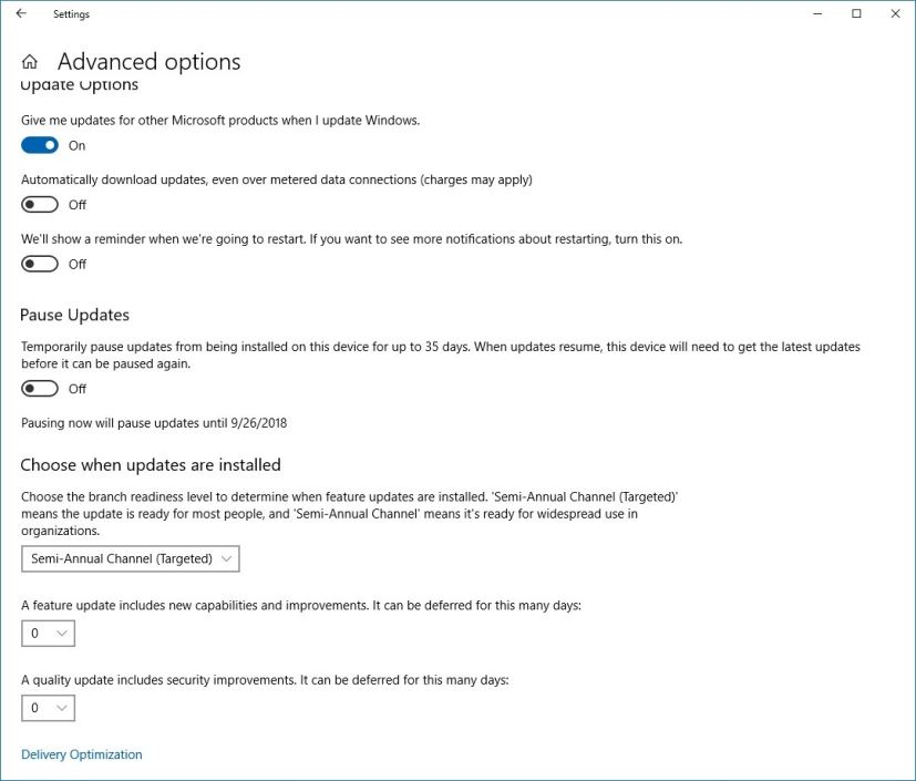 Windows Update advanced options