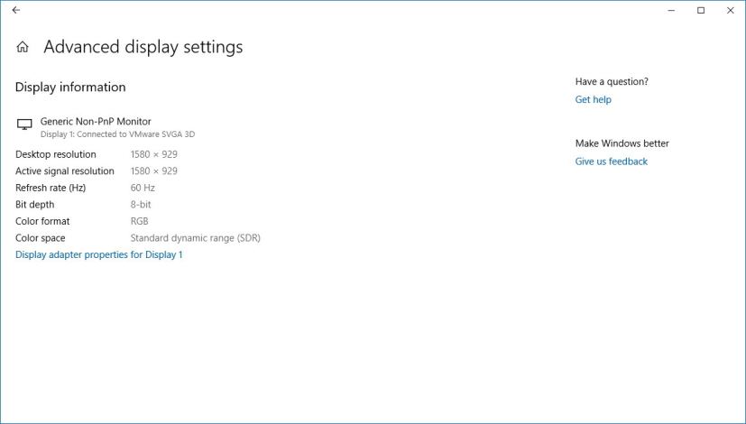 Advanced display settings page