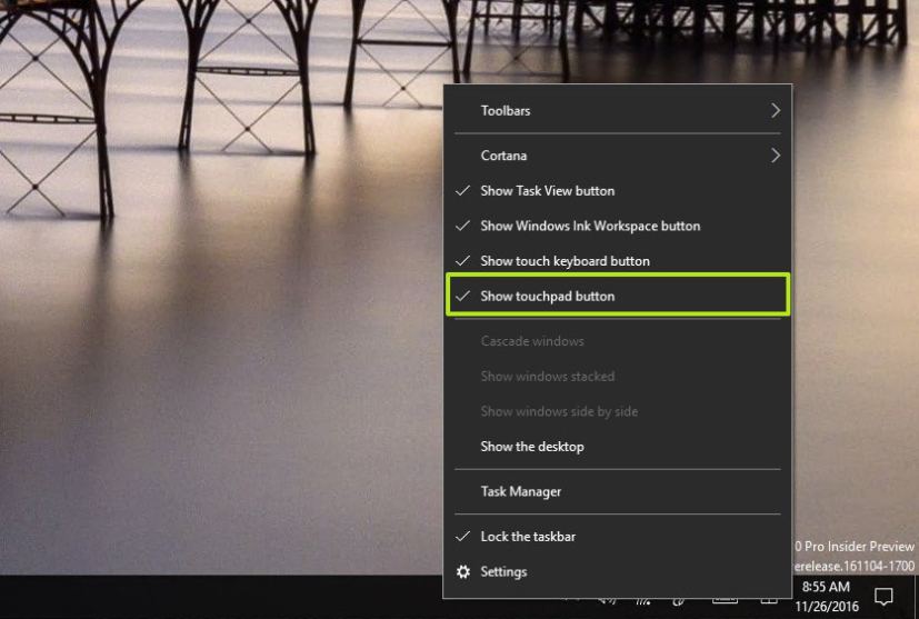 Show touchpad button on Windows 10