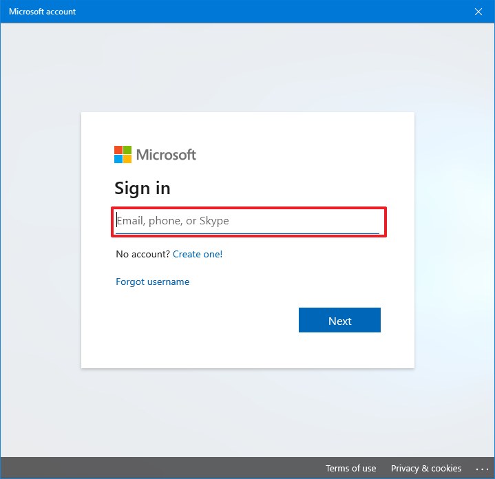 Windows 10 sign in with Microsoft account