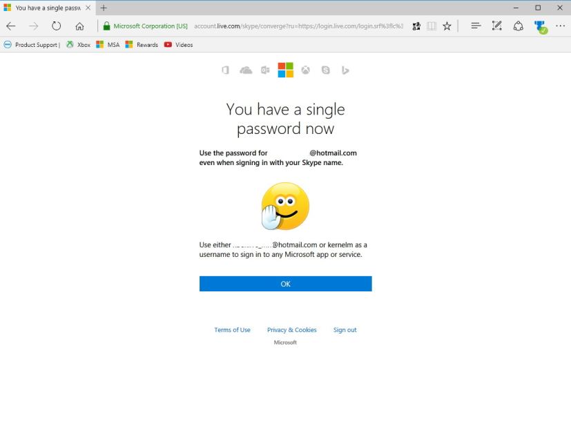 Complete Skype and Microsoft account merge