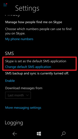 Make Skype the default messaging app on Windows 10 Mobile