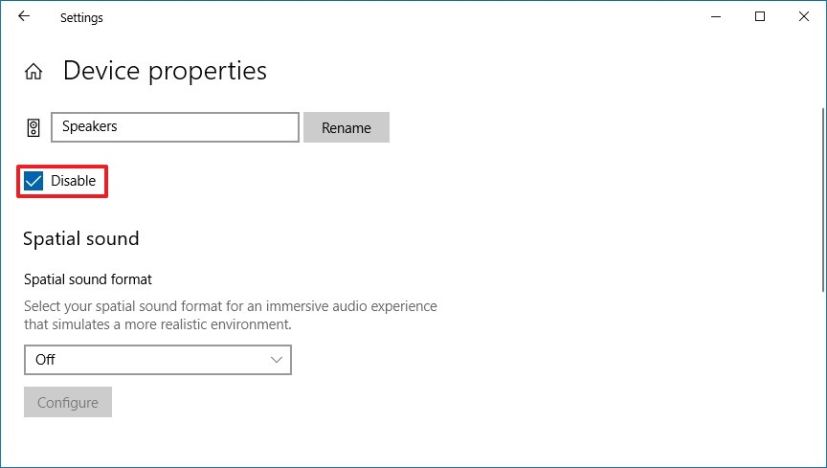 Speakers settings on Windows 10 version 1809