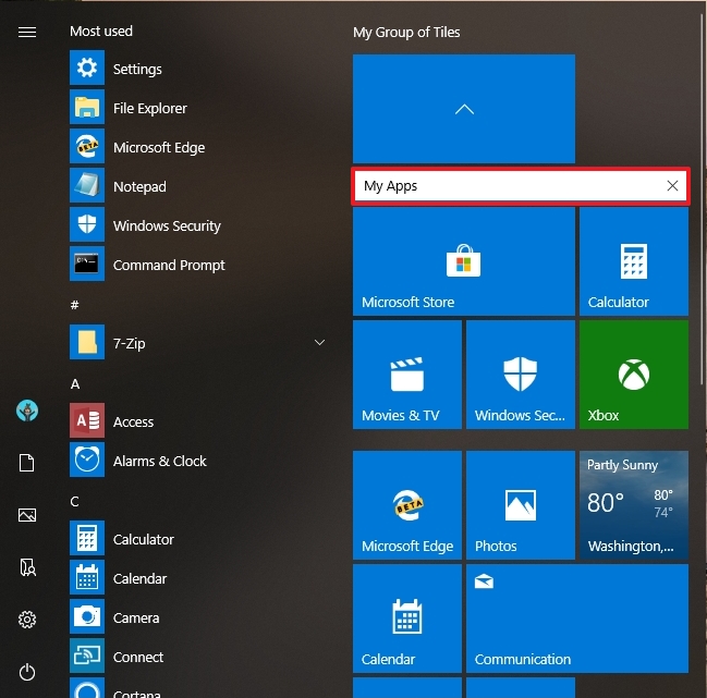 Start menu folder name option