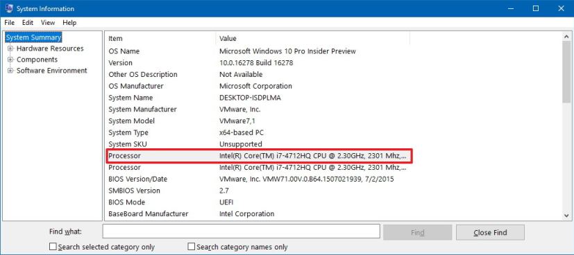 System Information processor details