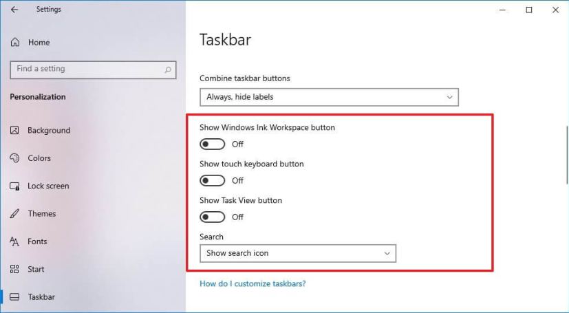 Taskbar new settings