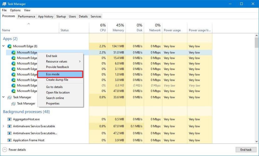 Task Manager Eco mode