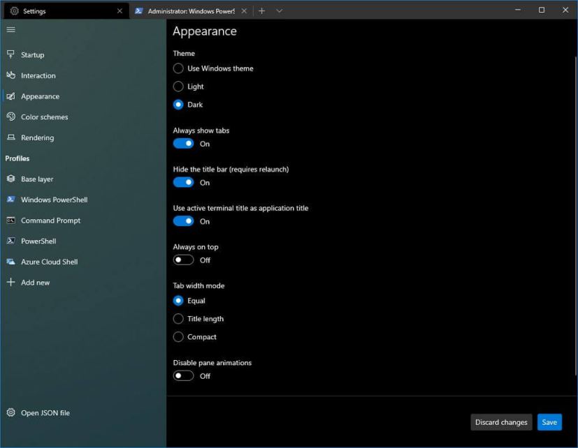 Windows Terminal Appearance settings