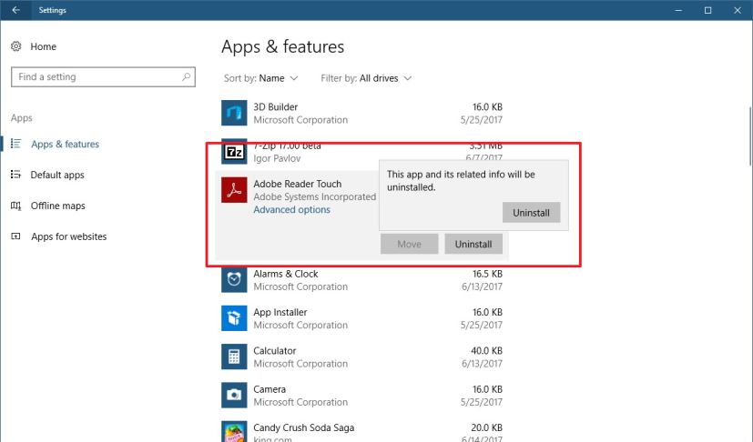 Uninstall apps using Settings