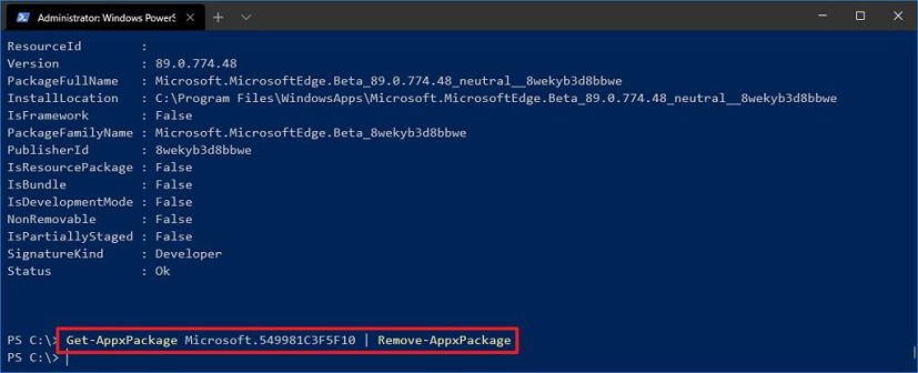 PowerShell uninstall Cortana app