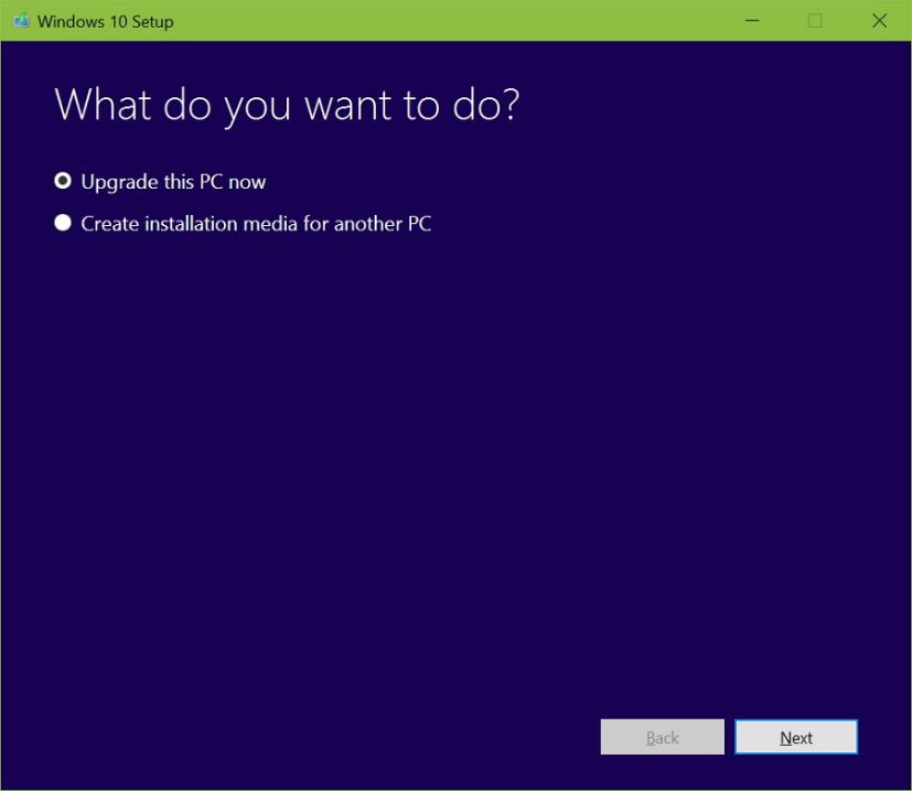 Upgrade this PC now option Windows 10 Anniversary Update