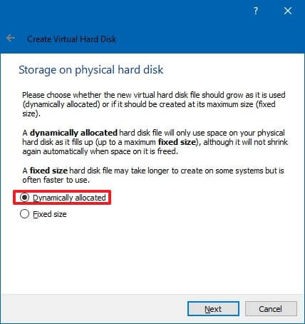 Storage dynamically allocated option