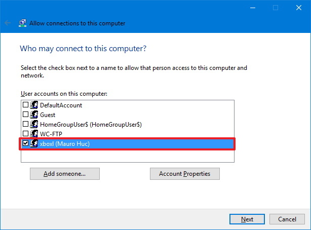 VPN user setup on Windows 10