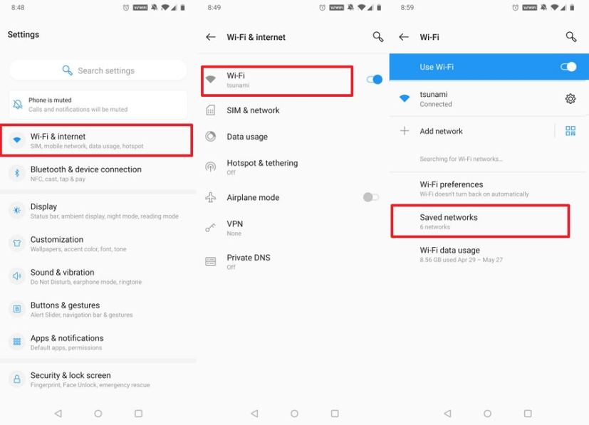 Android 10 saved networks settings