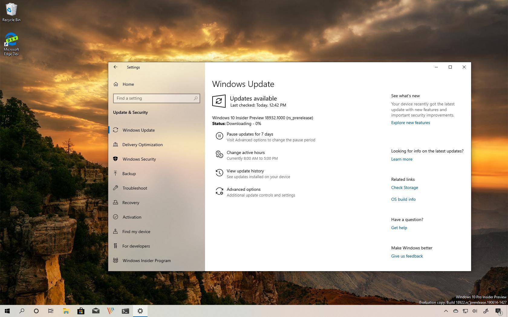 Windows 10 build 18932 (20H1)