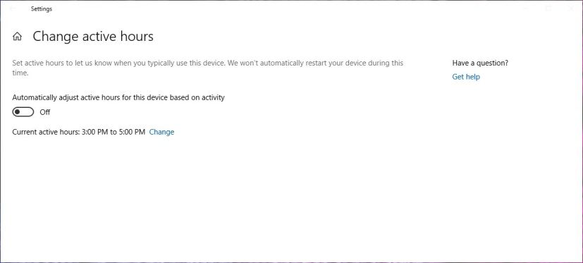 Automatic Active Hours settings on Windows 10 version 1903