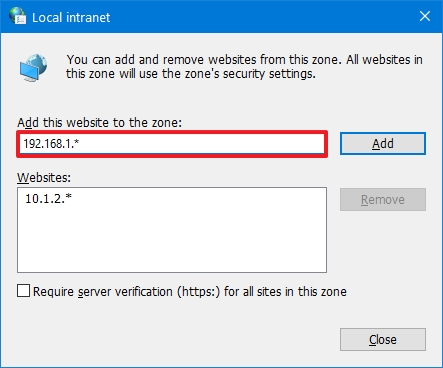 Windows 10 add trusted network configuration