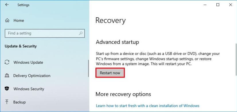 Advanced startup restart option