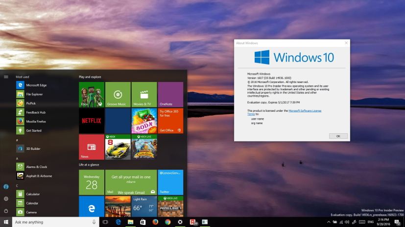 Windows 10 build 14936 part of the Redstone 2 update