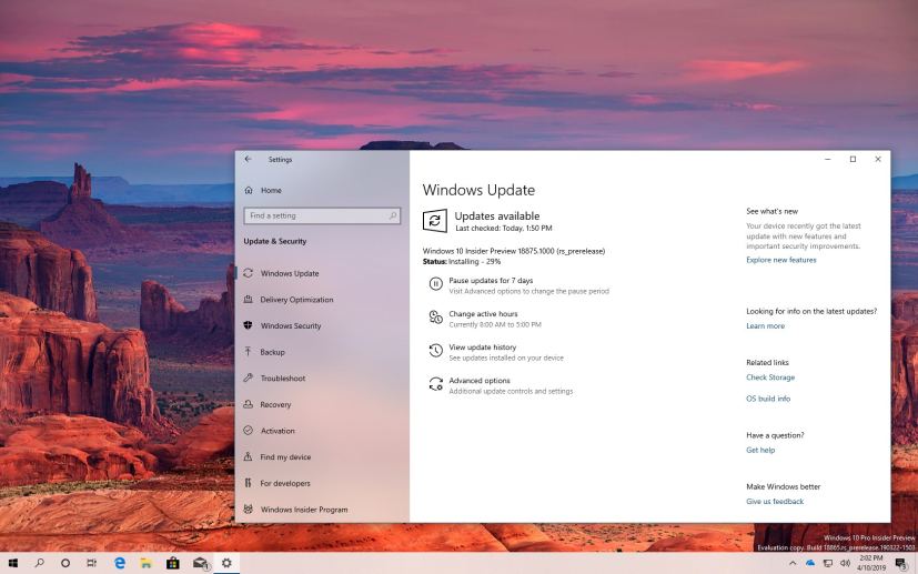 Windows 10 build 18875