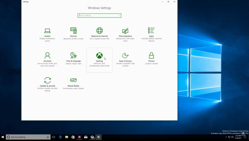 Windows 10 Creators Update Gaming settings