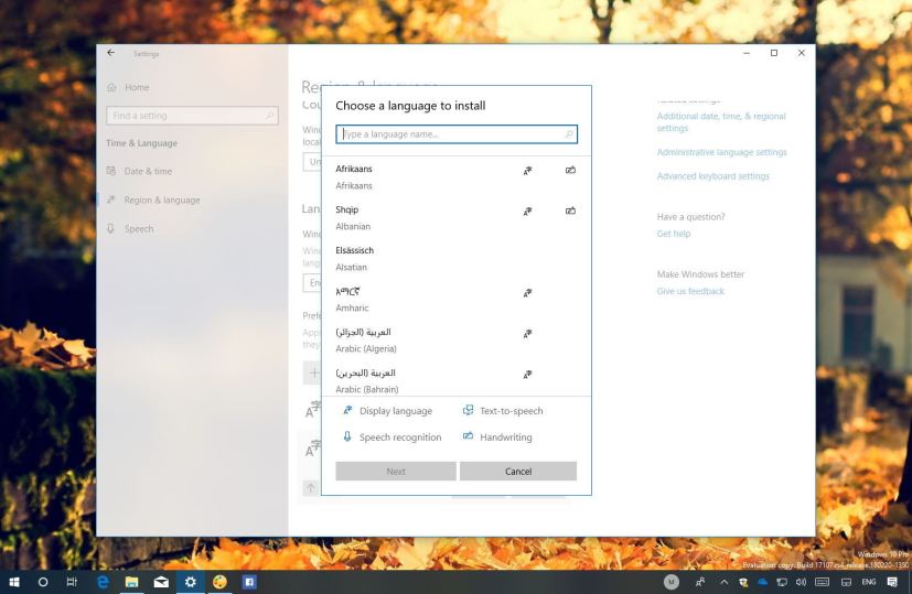 Adding a new language on WIndows 10