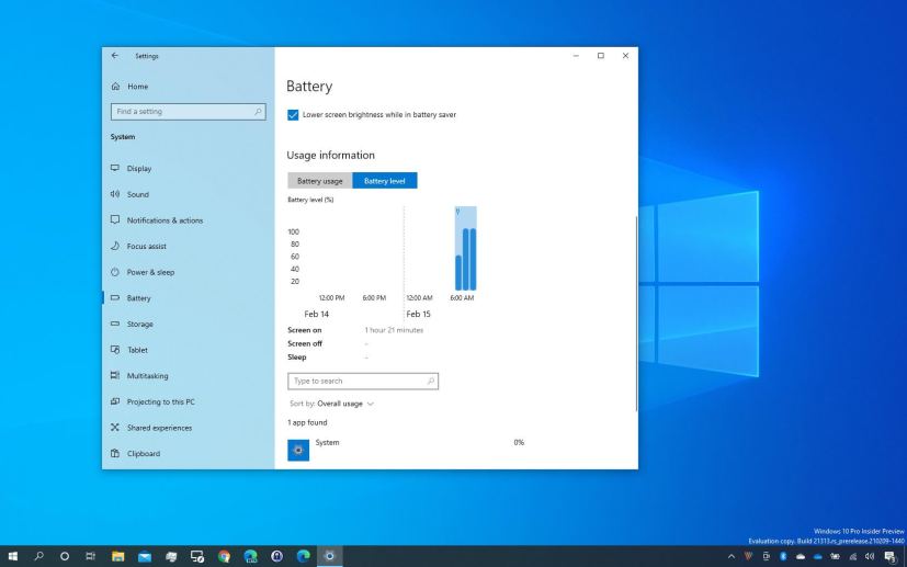 Battery settings on Windows 10