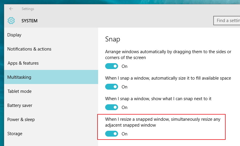 Windows 10 Snap resize two windows at the same time setting