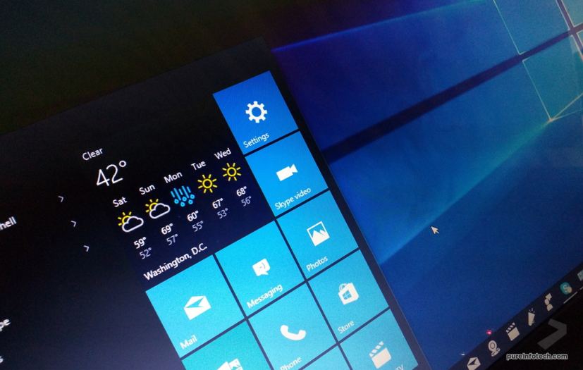 Windows 10 Start menu with default apps