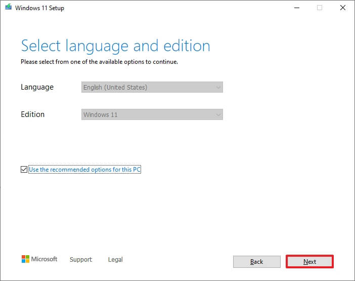 Media Creation Tool language settings