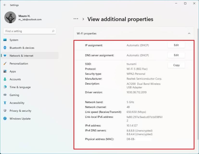 WiFi properties