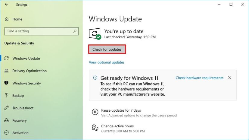 Windows Update settings