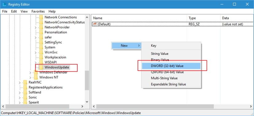 Create DWORD inside WindowsUpdate Registry key