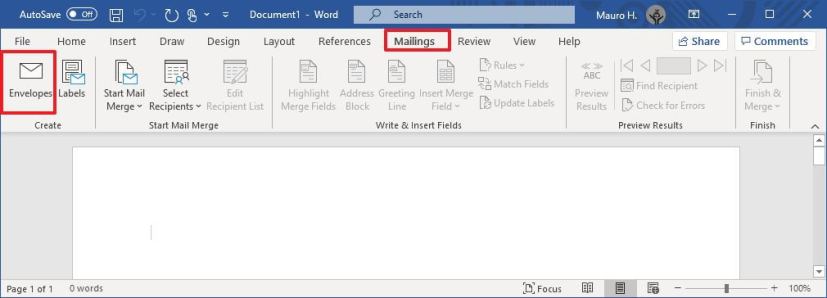 Word Mailings tab