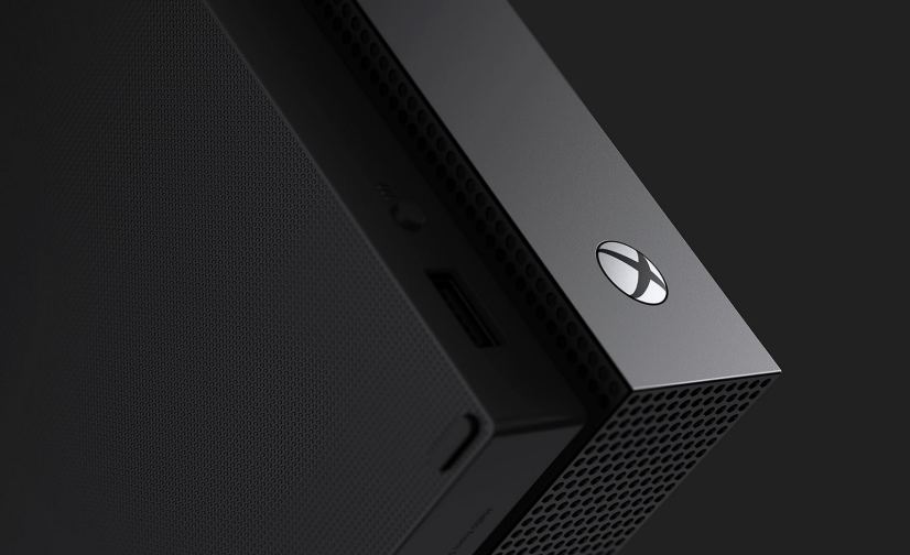 Xbox One X console front corner