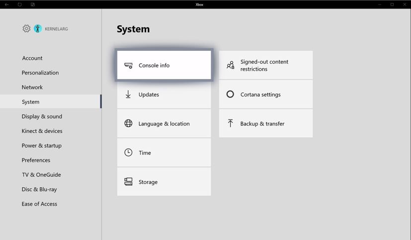 Xbox One System settings