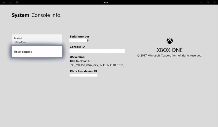 Xbox One Console info