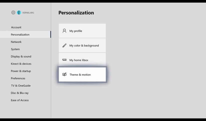 Xbox One Theme & motion option