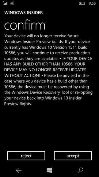 Confirm firmware update for Windows 10 Mobile