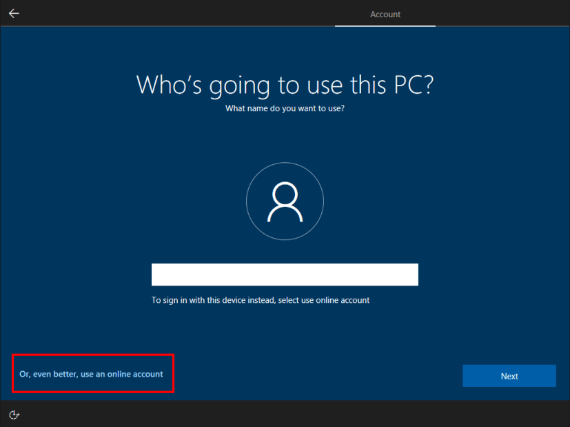 Microsoft account sign-in OOBE