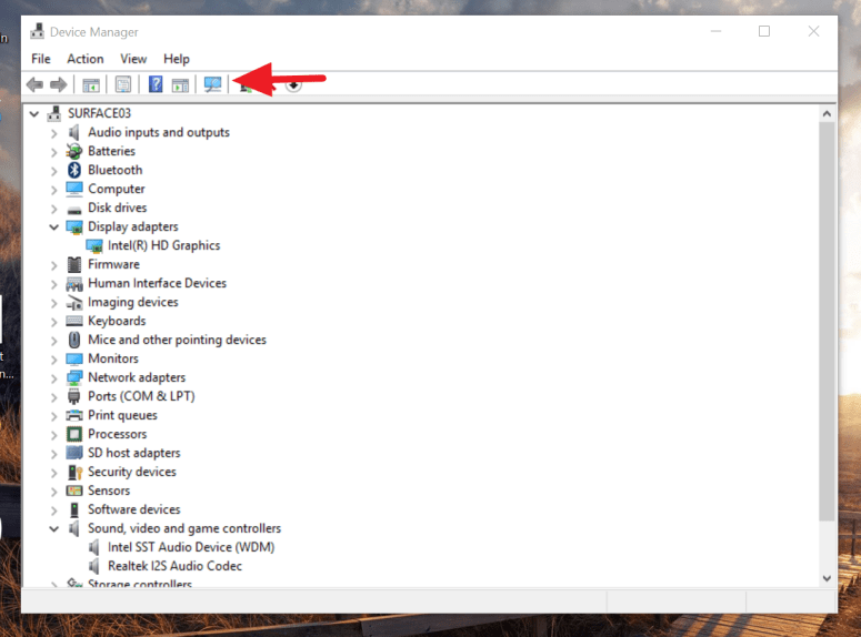 Scan for hardware changes on Device Manager